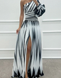 Shiloh - Elegante gestreepte maxi-jurk met één schouder