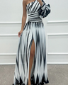 Shiloh - Elegante gestreepte maxi-jurk met één schouder