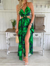 Jurk met bloemenprint en kettingdetails, split aan de dij en strik