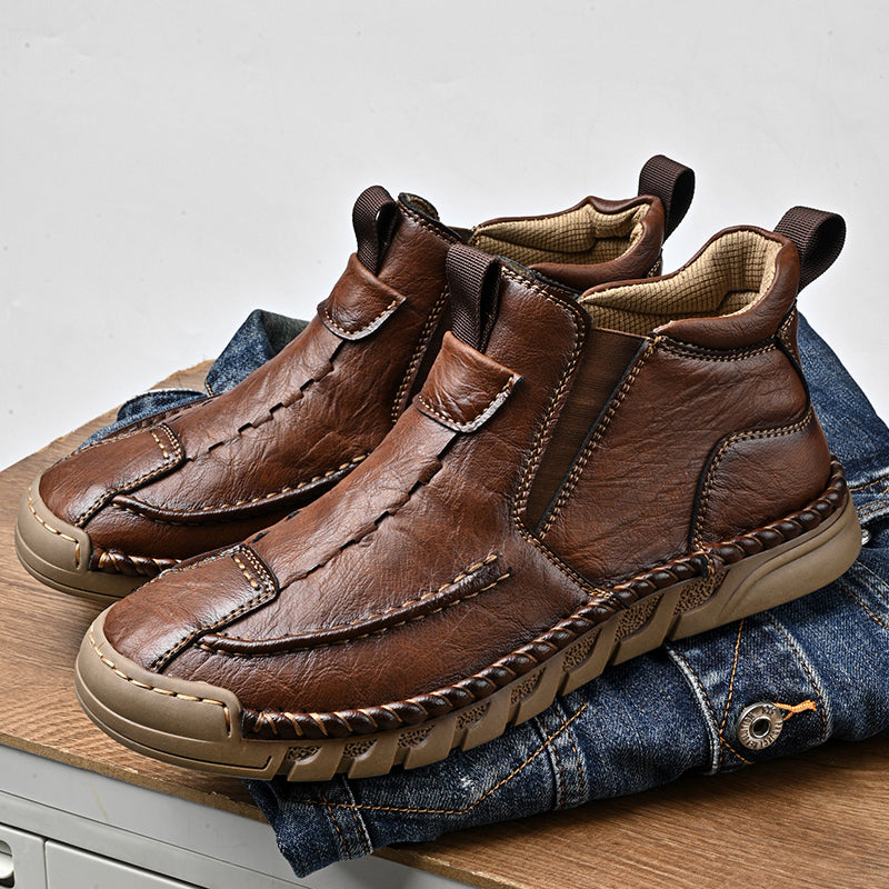 Retro leren herenlaarzen met rits, ontworpen voor comfort en waterdicht, geschikt voor elk seizoen.