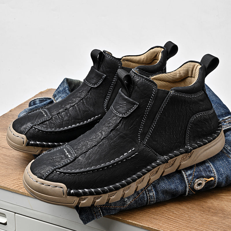 Retro leren herenlaarzen met rits, ontworpen voor comfort en waterdicht, geschikt voor elk seizoen.