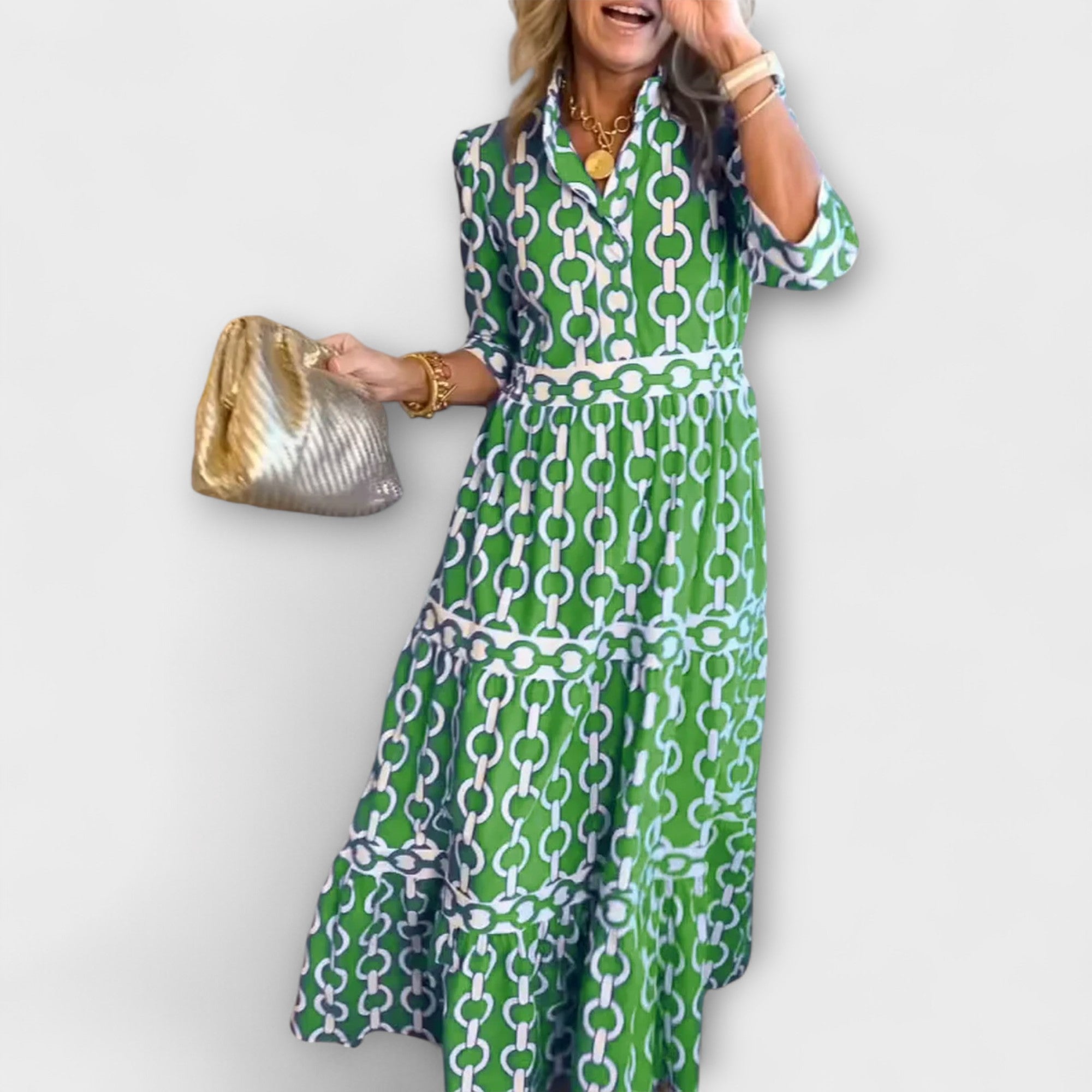Sophia | Midi-jurk met kettingpatroon