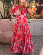 Reagan - Maxi-jurk met V-hals, korte mouwen en bloemenprint