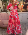 Reagan - Maxi-jurk met V-hals, korte mouwen en bloemenprint