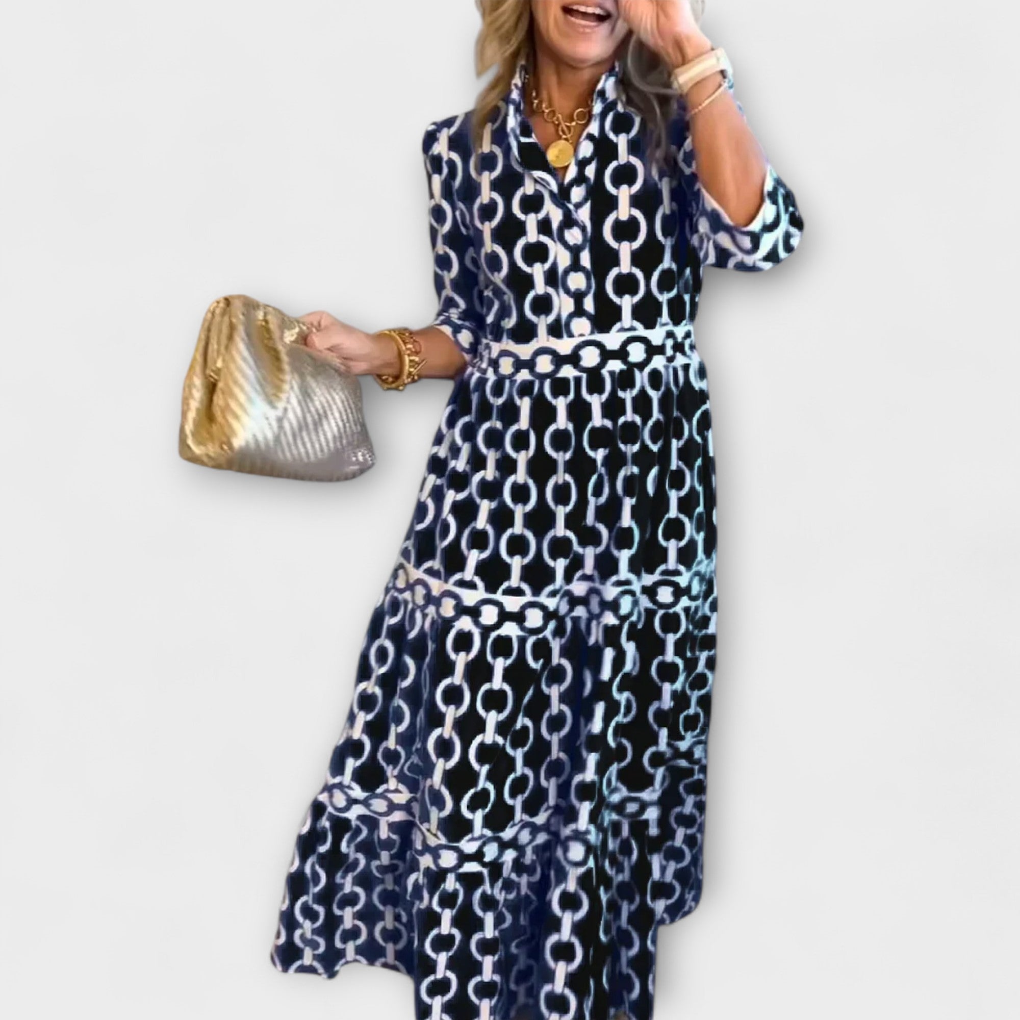 Sophia | Midi-jurk met kettingpatroon
