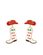 Kerstoorbel in cowgirl-stijl in rood, wit en goud.