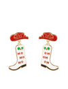 Kerstoorbel in cowgirl-stijl in rood, wit en goud.