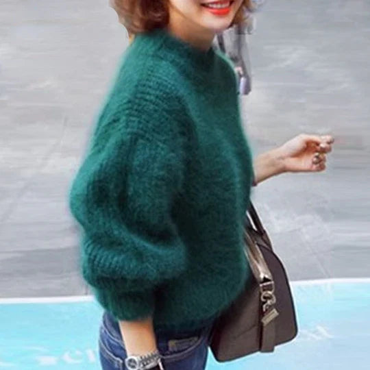 Losse, effen gebreide trui - vintage Angora trui
