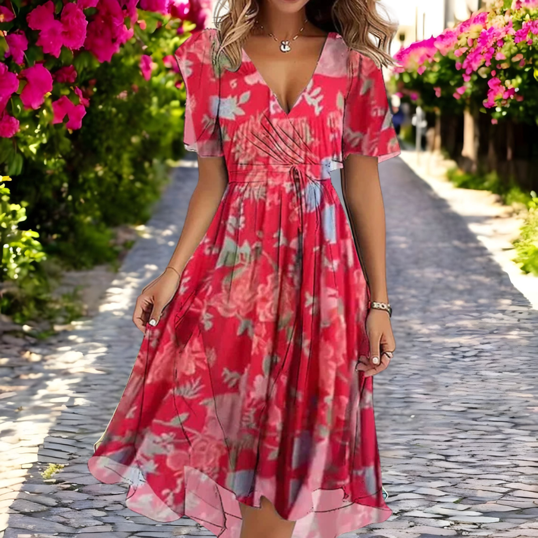 Rosalind - Losse jurk met bloemenprint en diepe V-hals