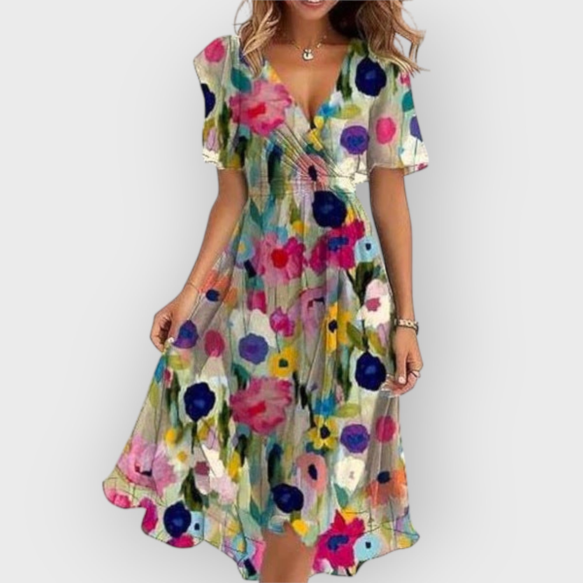Daisy | Stijlvolle midi-jurk met V-hals en bloemenprint
