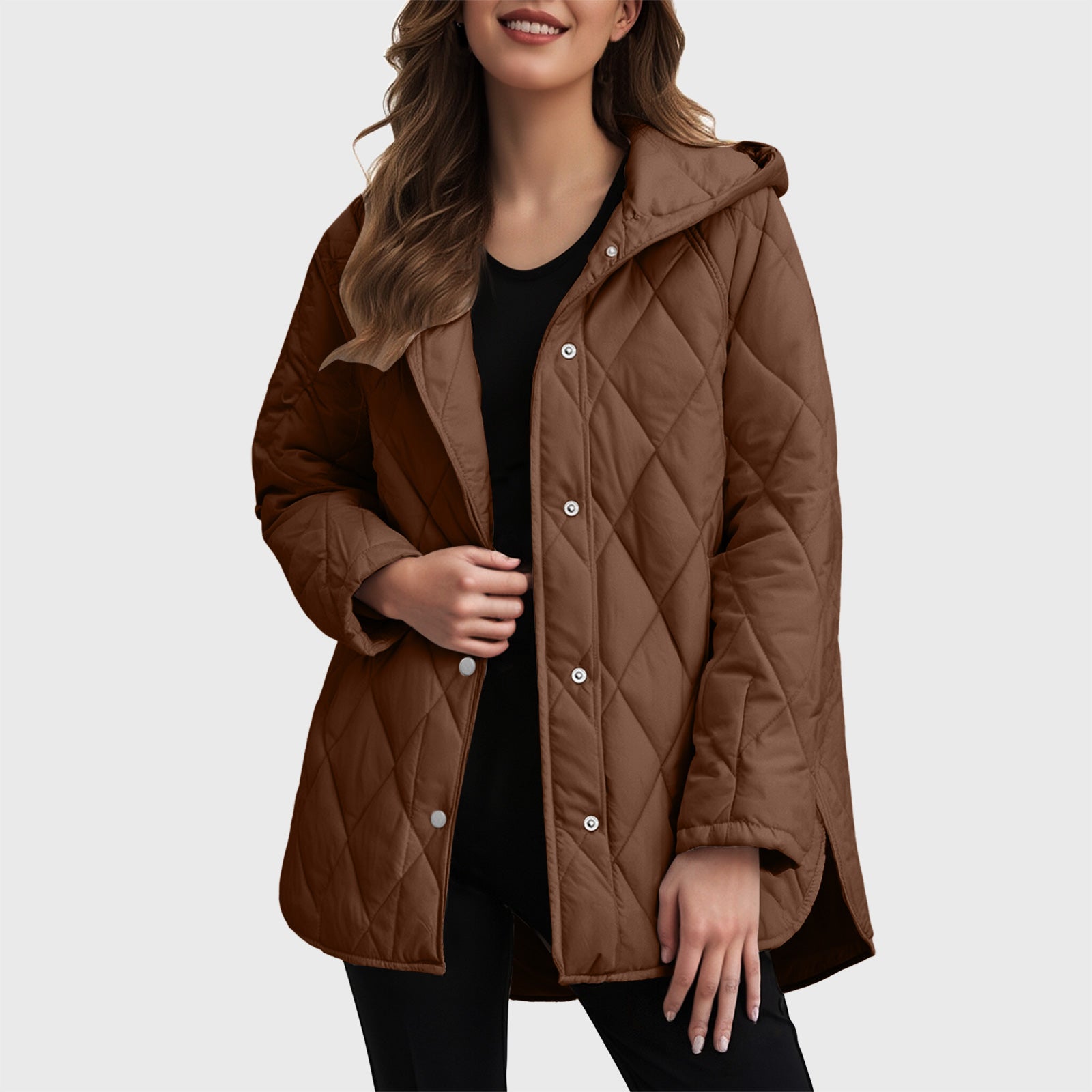 Sylvia casual jas met capuchon in effen ruitpatroon