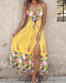 Riviera Bloom – Bloemenprint midi-jurk met zwierige rok