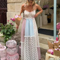 Cyrille - Elegante maxi-jurk met bandjes en patchwork