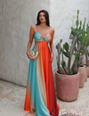 Solana Vibe – Maxi-jurk met open rug en boho-uitsnijdingen