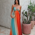 Solana Vibe – Maxi-jurk met open rug en boho-uitsnijdingen