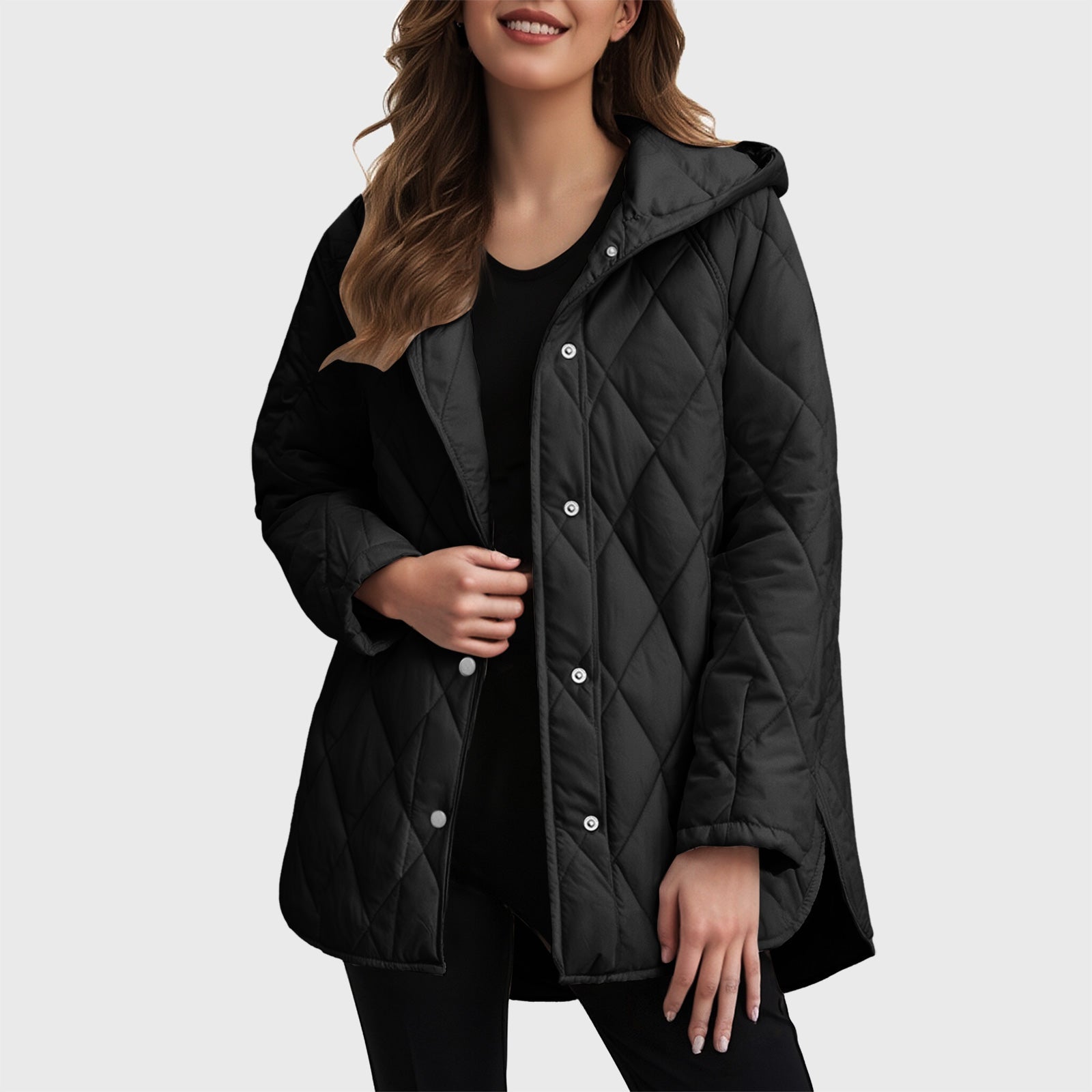 Sylvia casual jas met capuchon in effen ruitpatroon