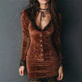 Vintage kanten bodycon jurk met knoopsluiting aan de voorkant