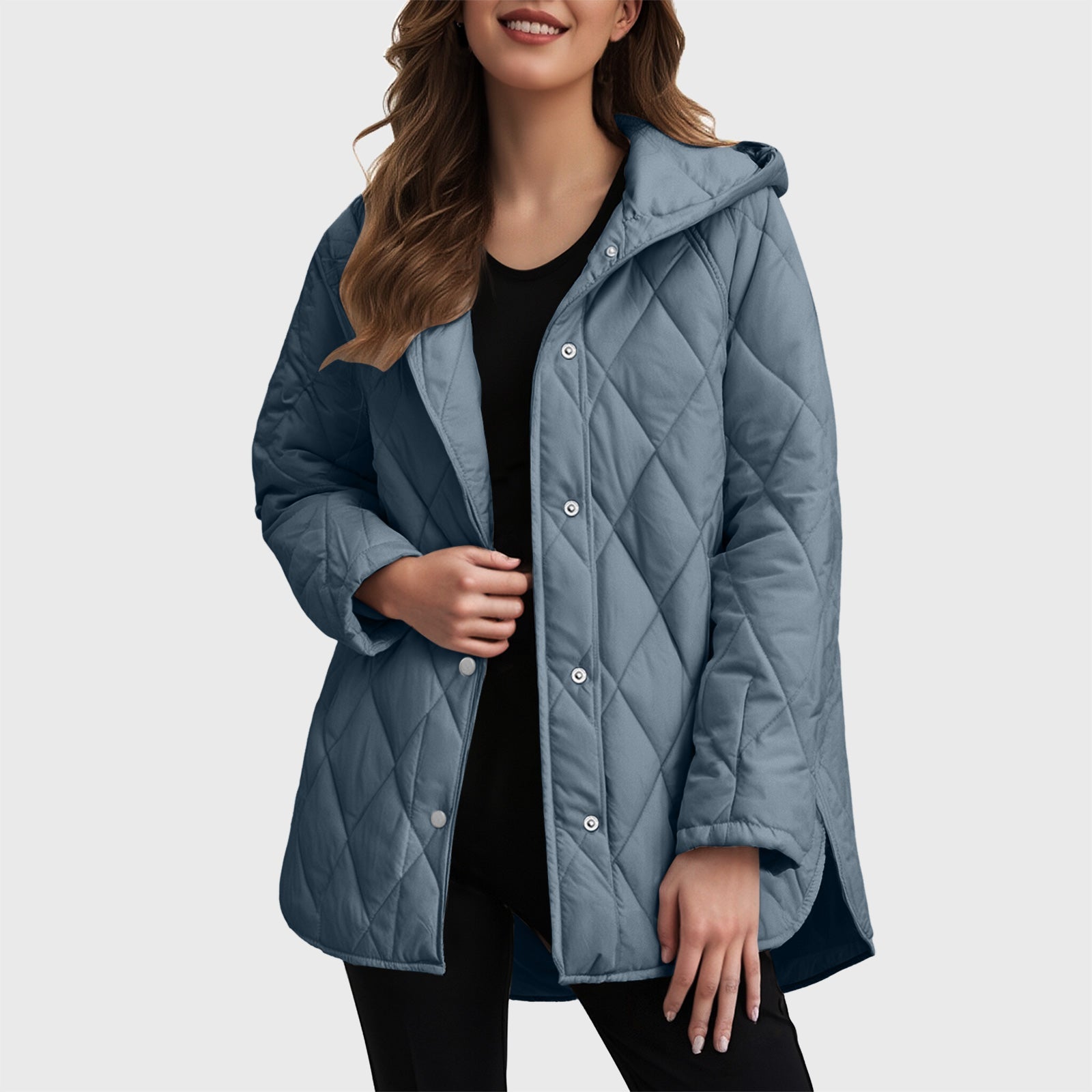 Sylvia casual jas met capuchon in effen ruitpatroon