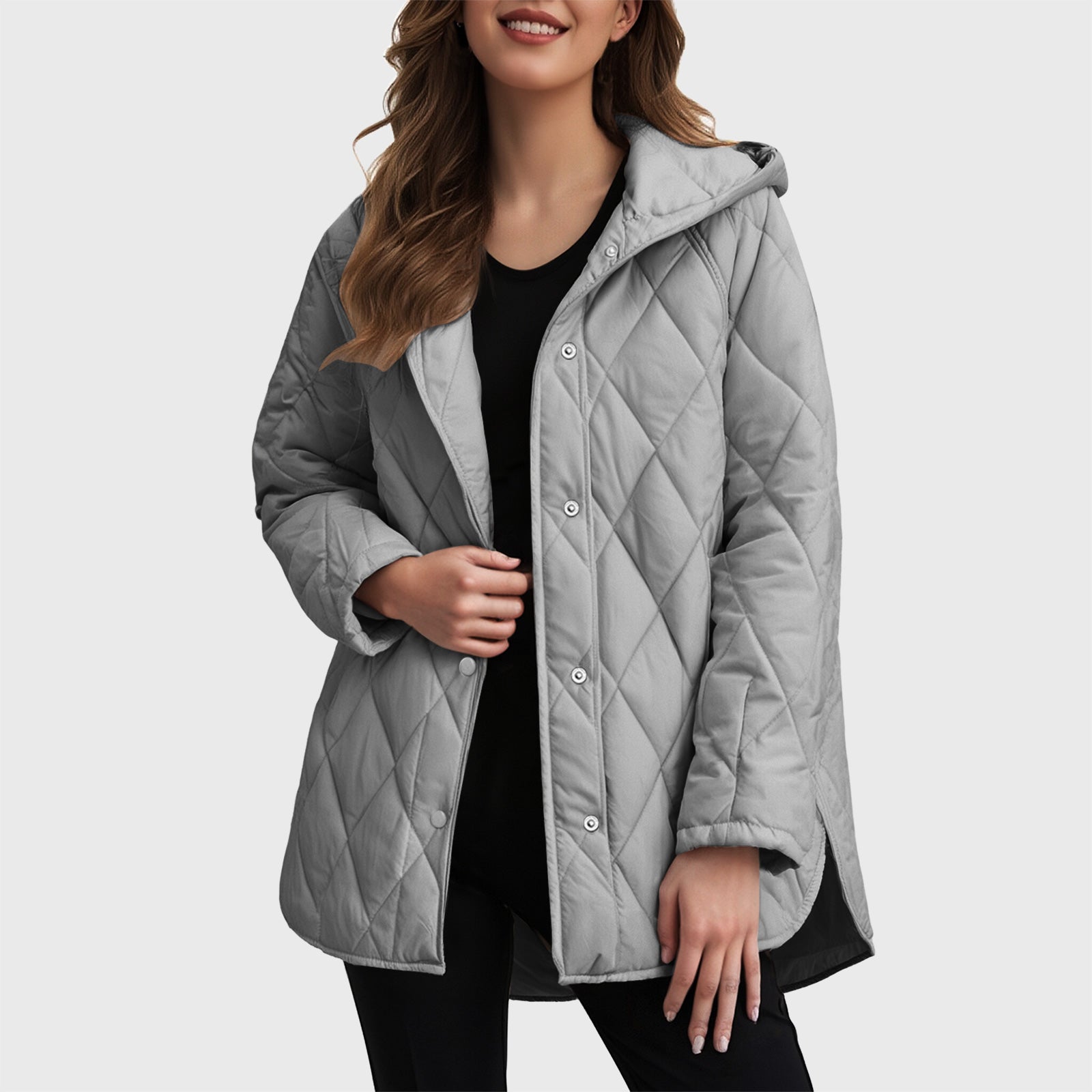 Sylvia casual jas met capuchon in effen ruitpatroon