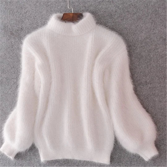 Losse, effen gebreide trui - vintage Angora trui