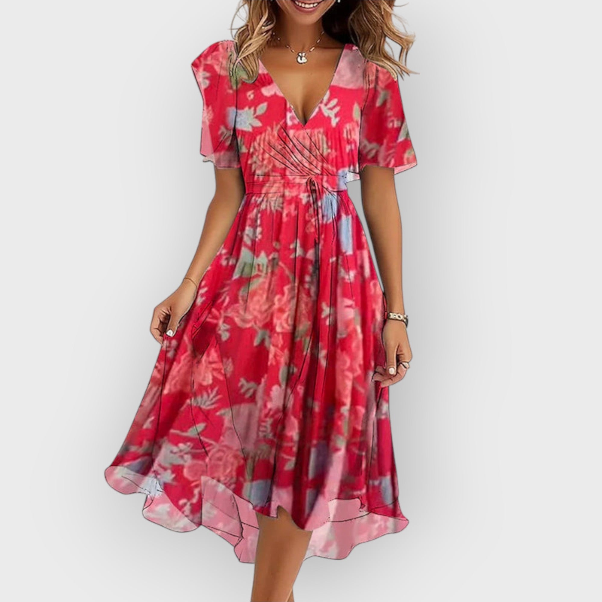 Daisy | Stijlvolle midi-jurk met V-hals en bloemenprint