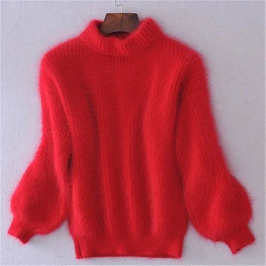 Losse, effen gebreide trui - vintage Angora trui