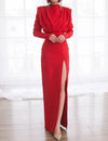 Effenkleurige geplooide jurk met split aan de achterkant