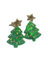 Kerstoorbel in de vorm van een kerstboom van hars in groen en goud.