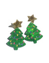 Kerstoorbel in de vorm van een kerstboom van hars in groen en goud.
