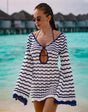 Boho gestreepte chique mini-jurk met V-hals