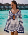 Boho gestreepte chique mini-jurk met V-hals