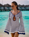 Boho gestreepte chique mini-jurk met V-hals