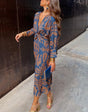 Janella - Vintage gedrapeerde midi-jurk met lange mouwen