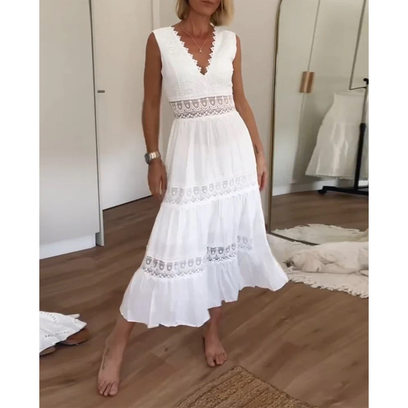 Ninfea | Mouwloze midi-jurk in boho-stijl met kanten details