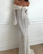Effen off-shoulder jurk van contrasterend kant