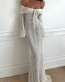Effen off-shoulder jurk van contrasterend kant