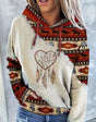 Hoodie met trekkoord en patchworkpatroon in etnische stijl, paardenprint