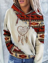 Hoodie met trekkoord en patchworkpatroon in etnische stijl, paardenprint