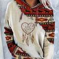 Hoodie met trekkoord en patchworkpatroon in etnische stijl, paardenprint
