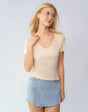Casual gelaagde denim skort met hoge taille en onafgewerkte zoom