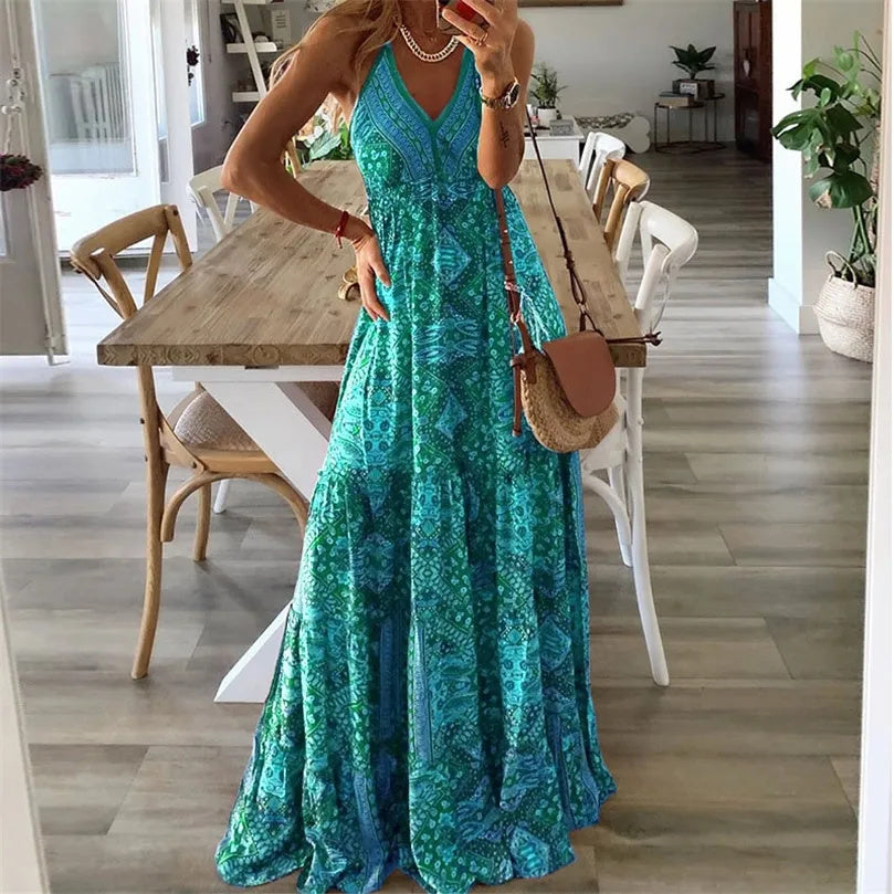 Wren - Boho maxi-jurk met spaghettibandjes en V-hals
